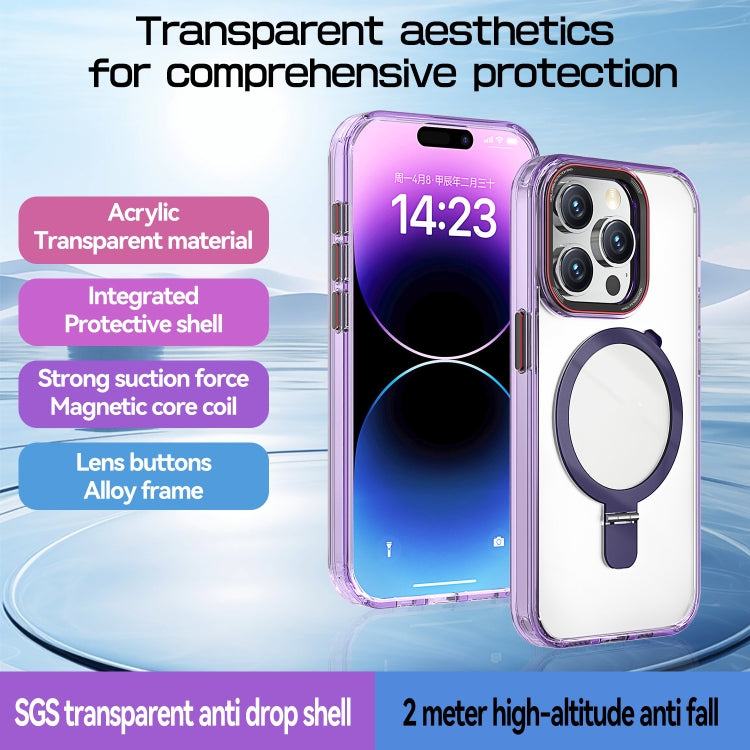 For iPhone 14 Plus Crystal TPU Hybrid PC MagSafe Holder Phone Case