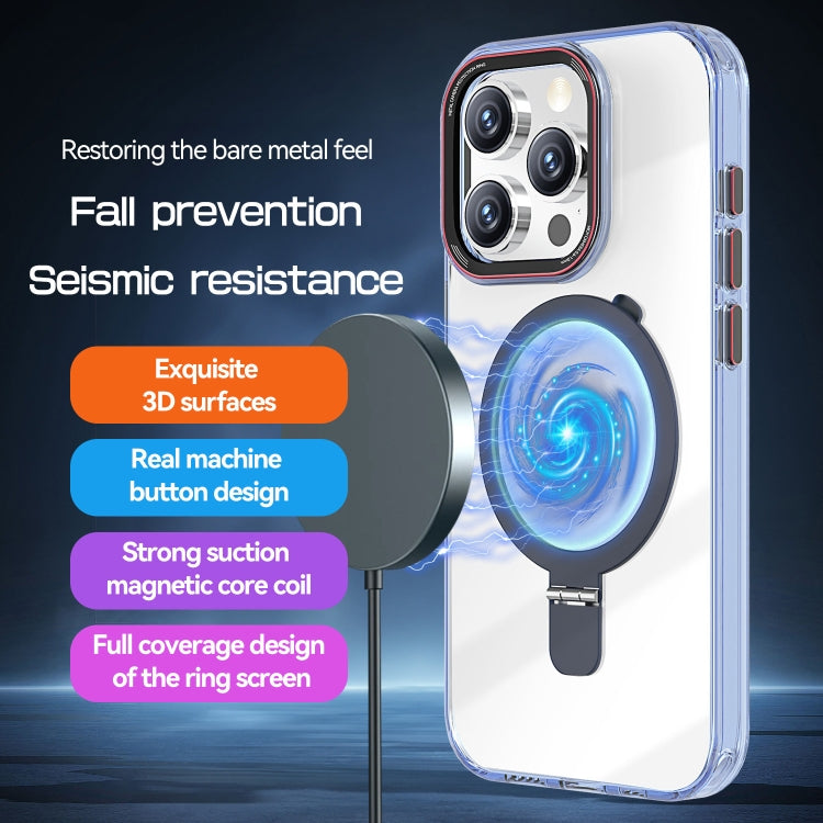 For iPhone 13 Pro Max Crystal TPU Hybrid PC MagSafe Holder Phone Case