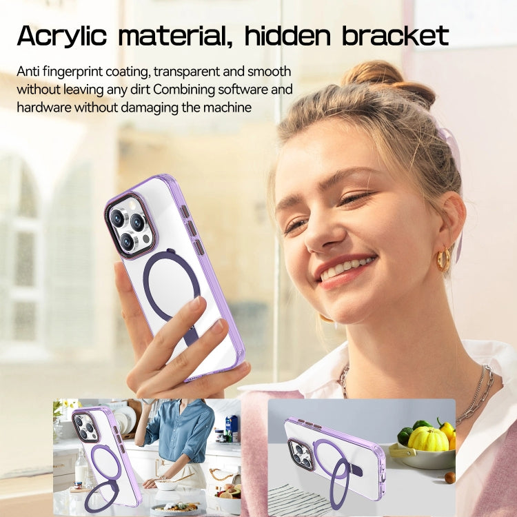 For iPhone 13 Pro Crystal TPU Hybrid PC MagSafe Holder Phone Case