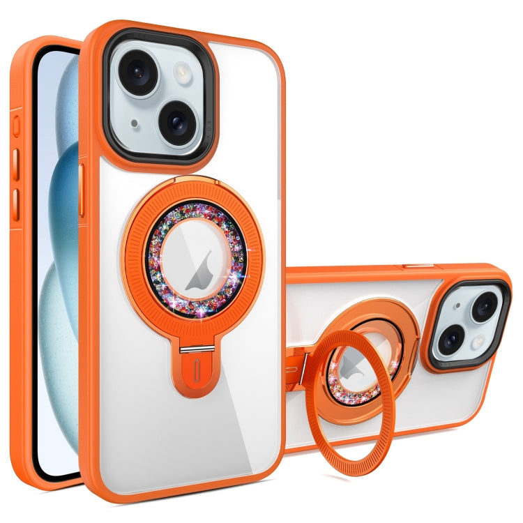 For iPhone 15 MagSafe Flip Holder Full Coverage TPU+PC Clear Phone Case