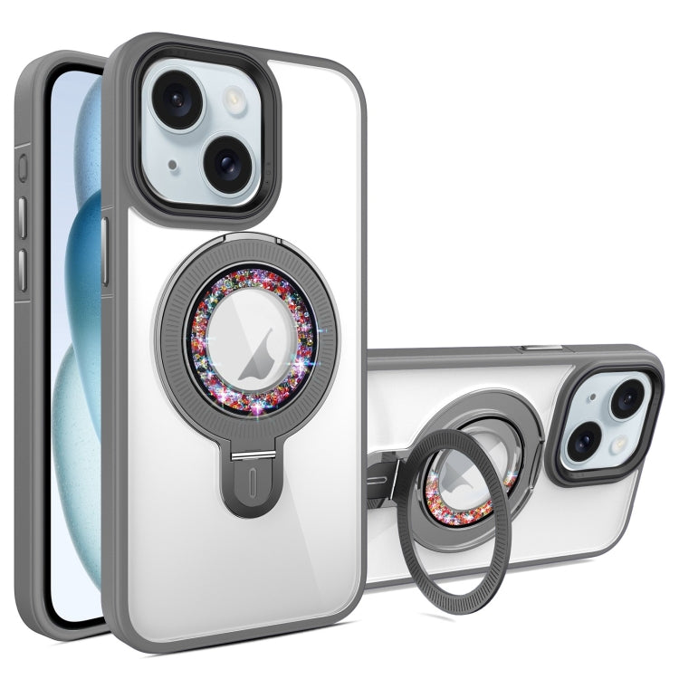 For iPhone 15 MagSafe Flip Holder Full Coverage TPU+PC Clear Phone Case