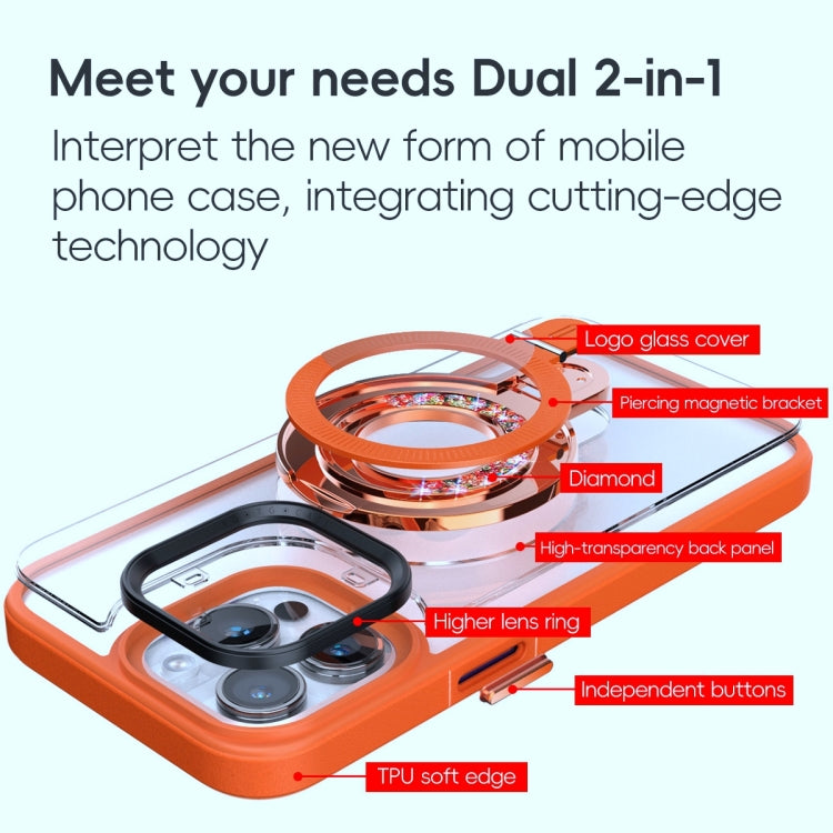 For iPhone 15 Pro MagSafe Flip Holder Full Coverage TPU+PC Clear Phone Case