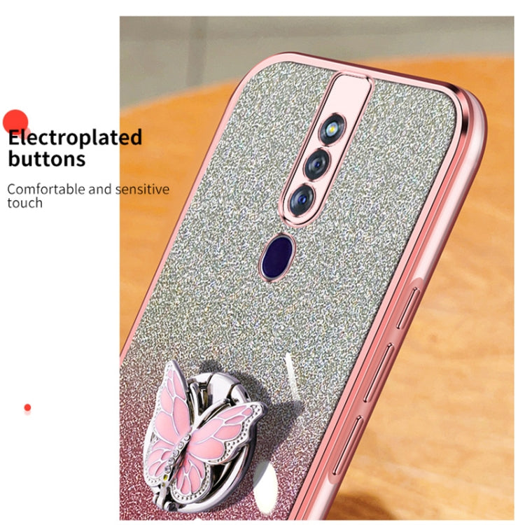 For OPPO F11 Pro Plated Gradient Glitter Butterfly Holder TPU Phone Case