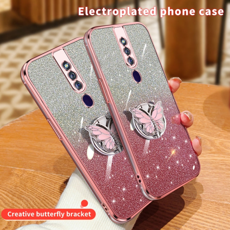 For OPPO F11 Pro Plated Gradient Glitter Butterfly Holder TPU Phone Case