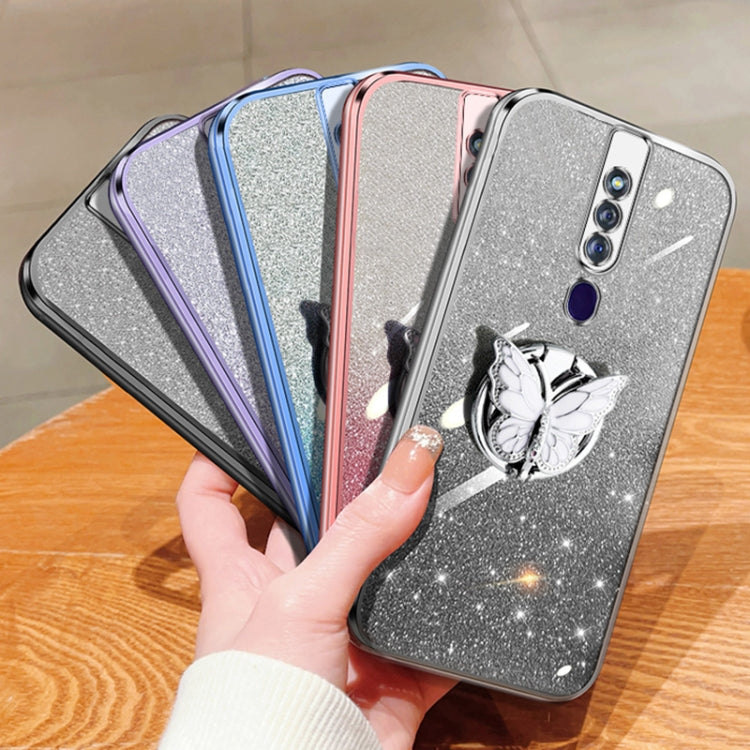 For OPPO F11 Pro Plated Gradient Glitter Butterfly Holder TPU Phone Case
