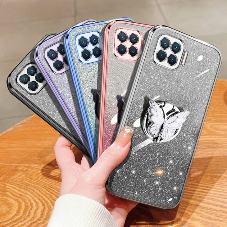 For OPPO F17 Pro Plated Gradient Glitter Butterfly Holder TPU Phone Case