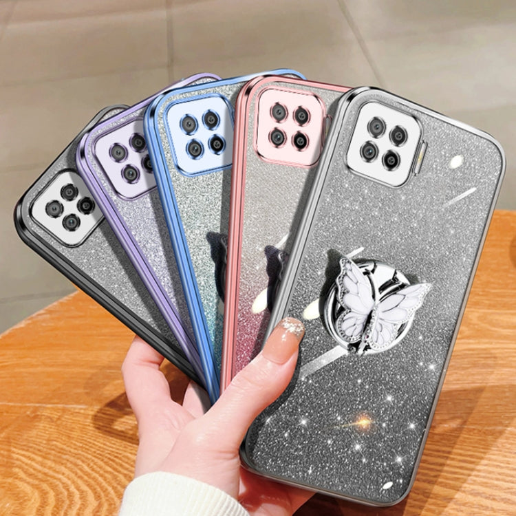 For OPPO F17 Plated Gradient Glitter Butterfly Holder TPU Phone Case