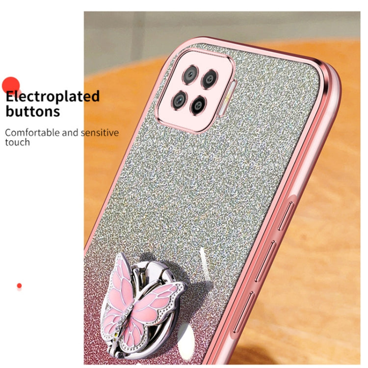 For OPPO F17 Plated Gradient Glitter Butterfly Holder TPU Phone Case