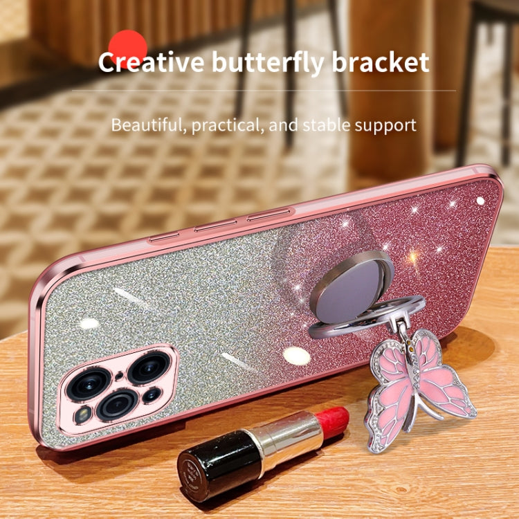 For OPPO Find X3 Plated Gradient Glitter Butterfly Holder TPU Phone Case