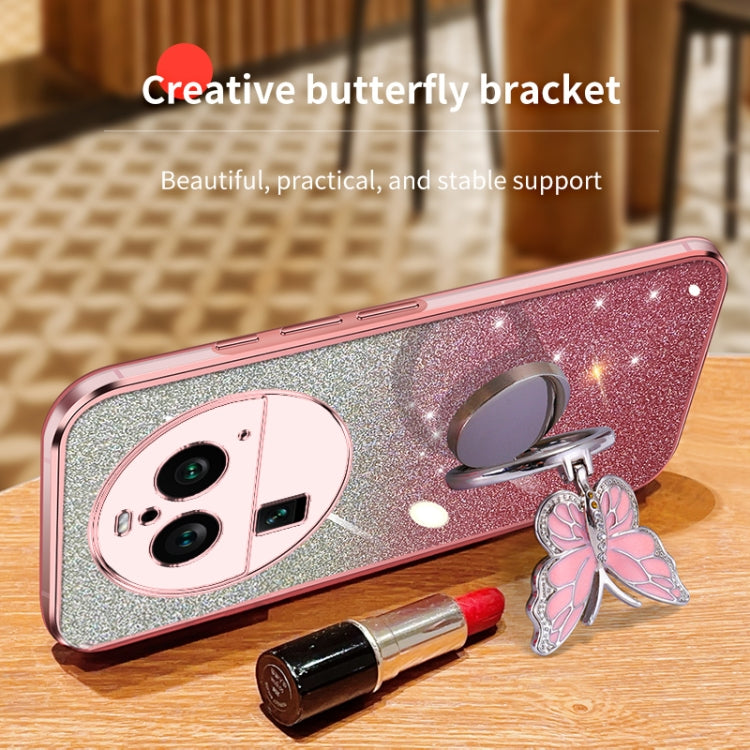 For OPPO Find X6 Pro Plated Gradient Glitter Butterfly Holder TPU Phone Case