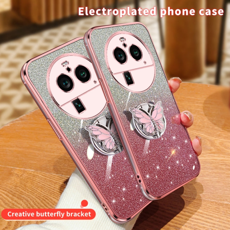 For OPPO Find X6 Pro Plated Gradient Glitter Butterfly Holder TPU Phone Case
