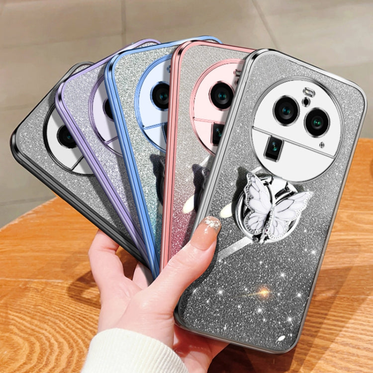 For OPPO Find X6 Pro Plated Gradient Glitter Butterfly Holder TPU Phone Case