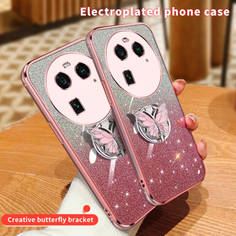 For OPPO Find X6 Plated Gradient Glitter Butterfly Holder TPU Phone Case
