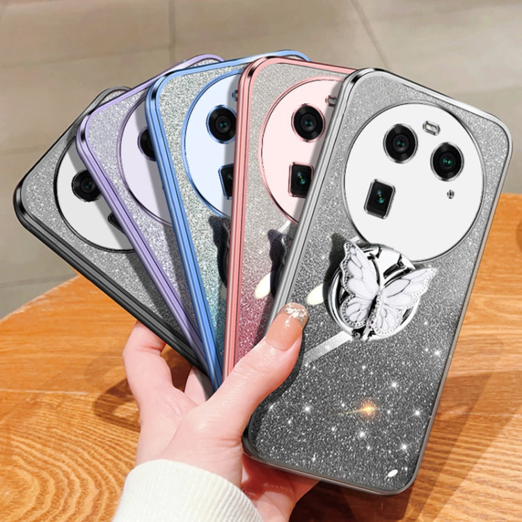 For OPPO Find X6 Plated Gradient Glitter Butterfly Holder TPU Phone Case