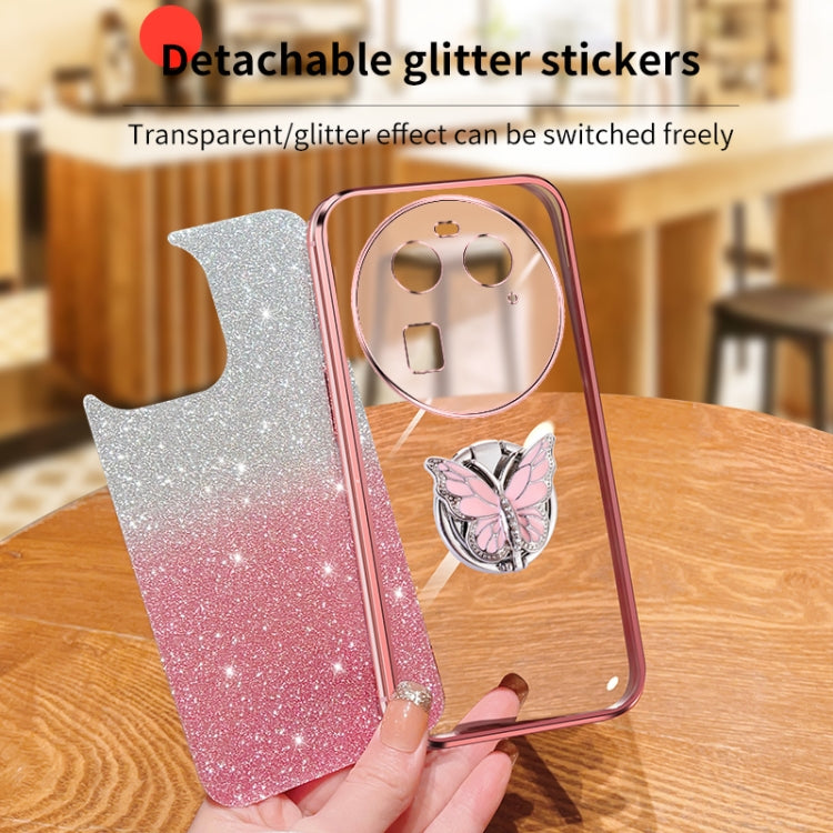 For OPPO Find X6 Plated Gradient Glitter Butterfly Holder TPU Phone Case
