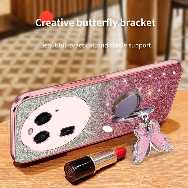 For OPPO Find X6 Plated Gradient Glitter Butterfly Holder TPU Phone Case