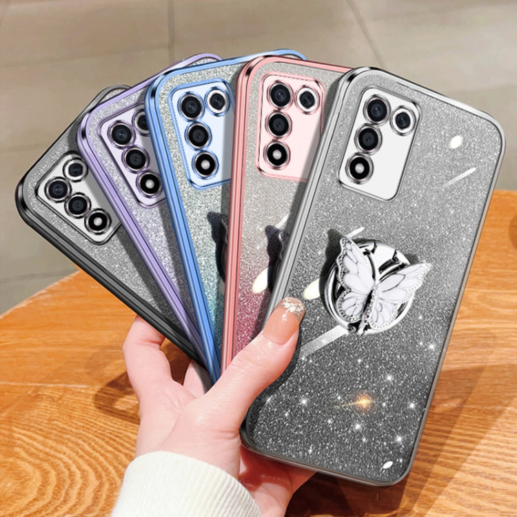For OPPO K9s Plated Gradient Glitter Butterfly Holder TPU Phone Case