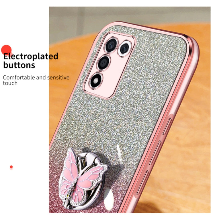 For OPPO K9s Plated Gradient Glitter Butterfly Holder TPU Phone Case