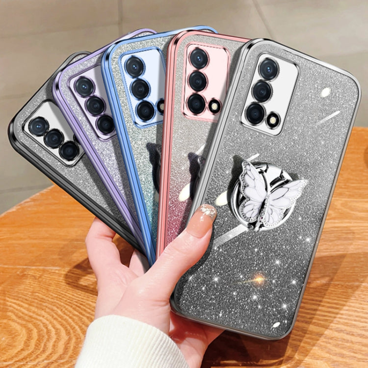 For OPPO K9 Plated Gradient Glitter Butterfly Holder TPU Phone Case
