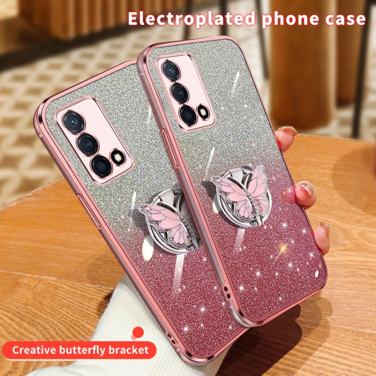 For OPPO K9 Plated Gradient Glitter Butterfly Holder TPU Phone Case