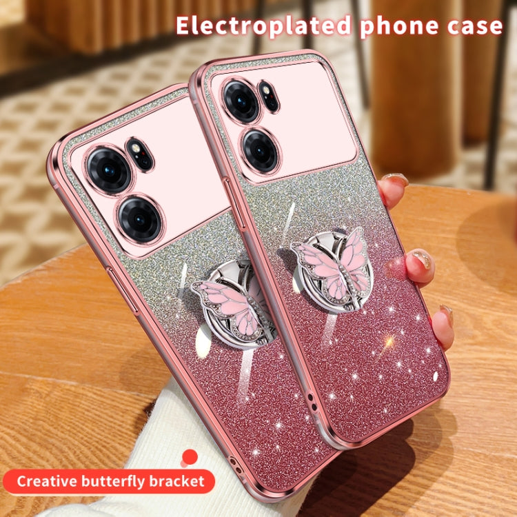 For OPPO K10 Plated Gradient Glitter Butterfly Holder TPU Phone Case