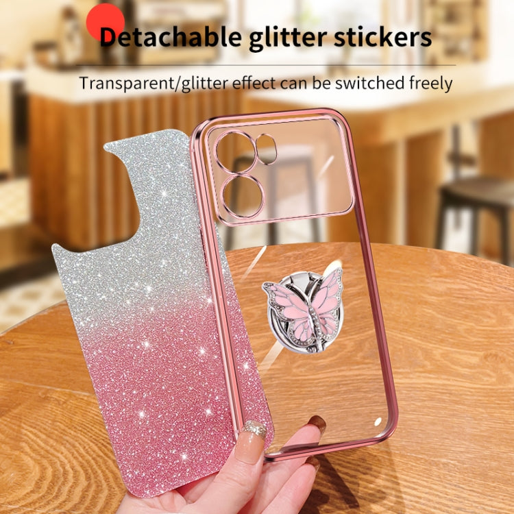 For OPPO K10 Plated Gradient Glitter Butterfly Holder TPU Phone Case