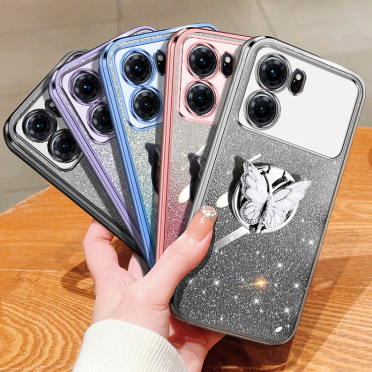 For OPPO K10 Plated Gradient Glitter Butterfly Holder TPU Phone Case