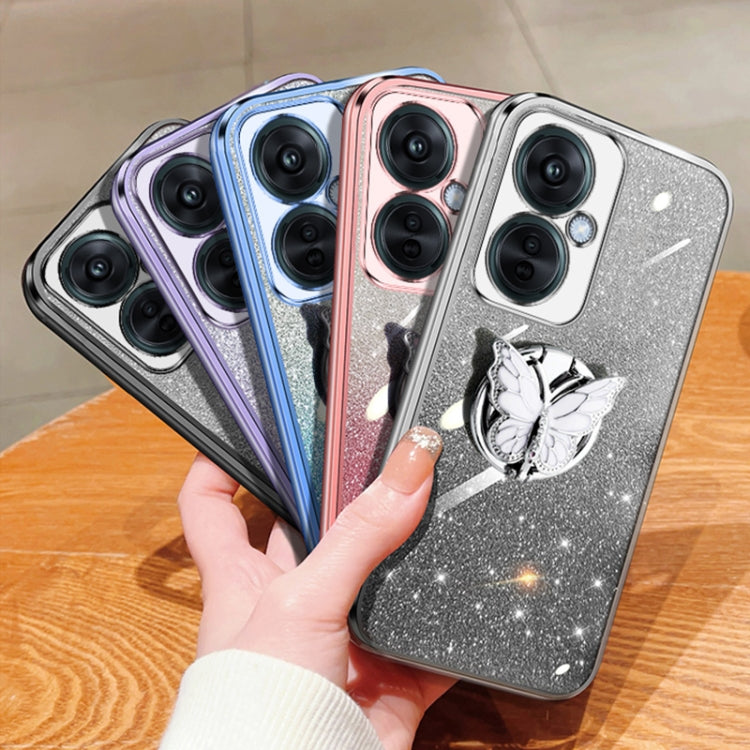 For OPPO K11x Plated Gradient Glitter Butterfly Holder TPU Phone Case