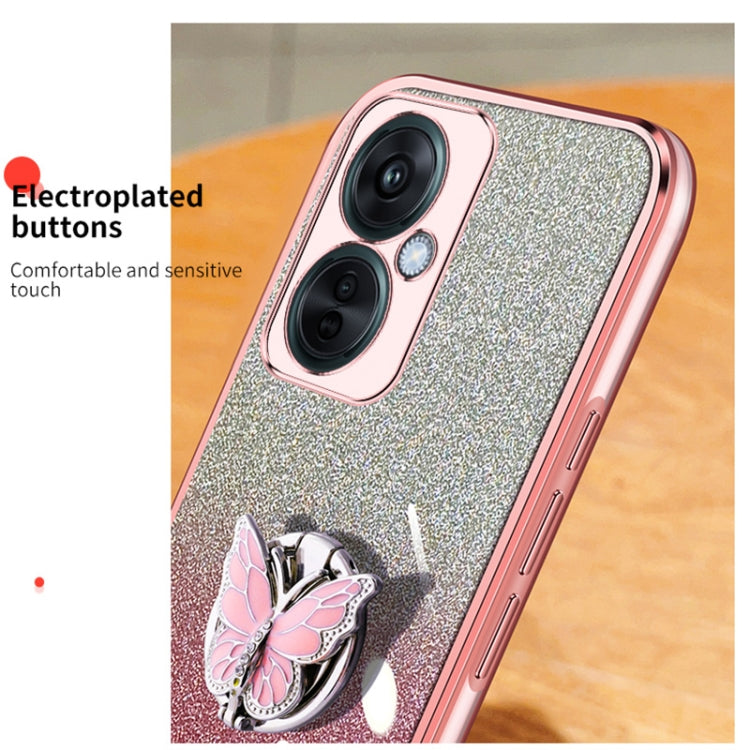 For OPPO K11x Plated Gradient Glitter Butterfly Holder TPU Phone Case