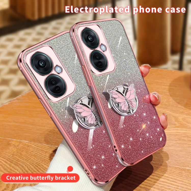 For OPPO K11x Plated Gradient Glitter Butterfly Holder TPU Phone Case