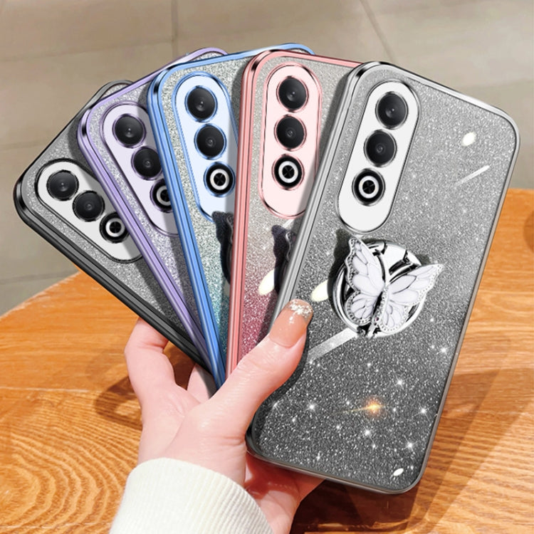 For OPPO K12 Plated Gradient Glitter Butterfly Holder TPU Phone Case