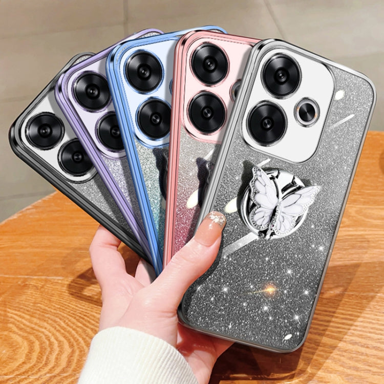 For Redmi Turbo 3 Plated Gradient Glitter Butterfly Holder TPU Phone Case