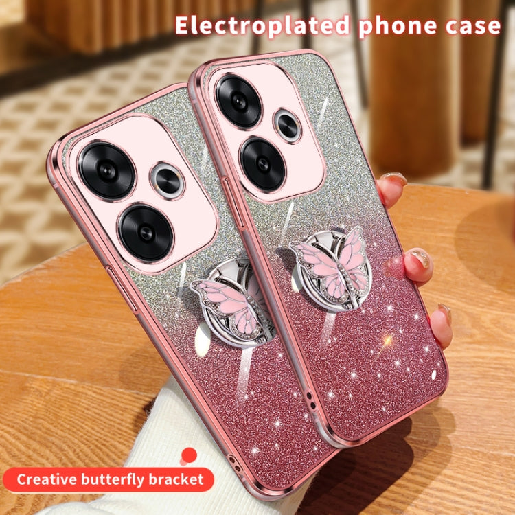 For Redmi Turbo 3 Plated Gradient Glitter Butterfly Holder TPU Phone Case
