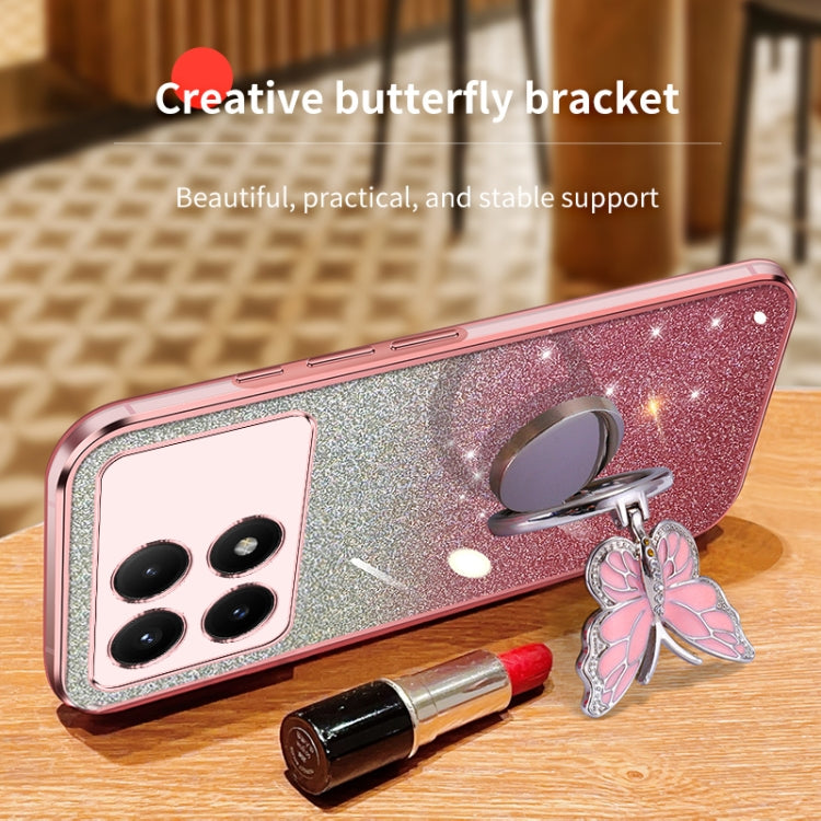For Redmi K70E Plated Gradient Glitter Butterfly Holder TPU Phone Case