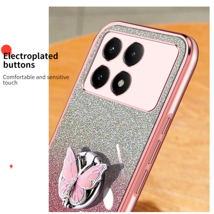 For Redmi K70E Plated Gradient Glitter Butterfly Holder TPU Phone Case