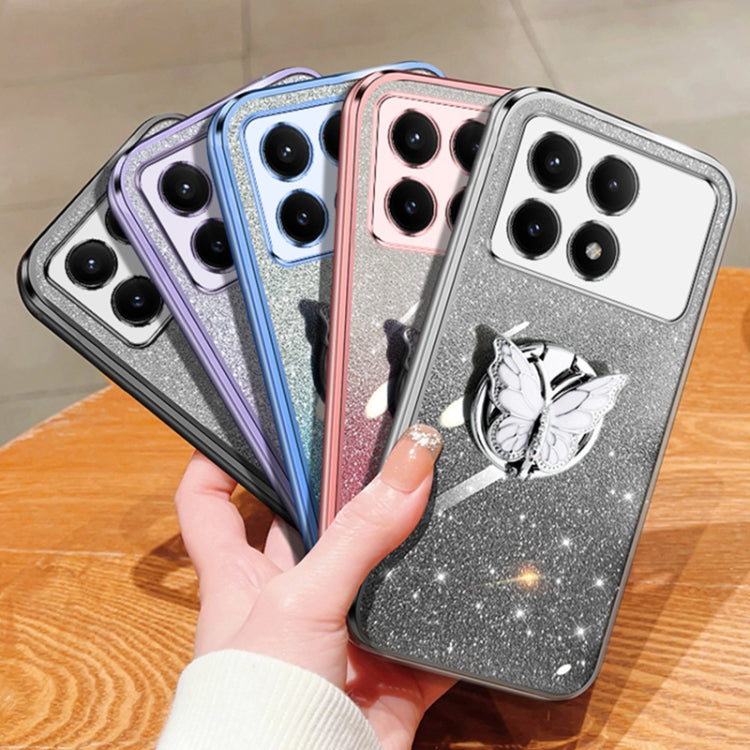 For Redmi K70E Plated Gradient Glitter Butterfly Holder TPU Phone Case