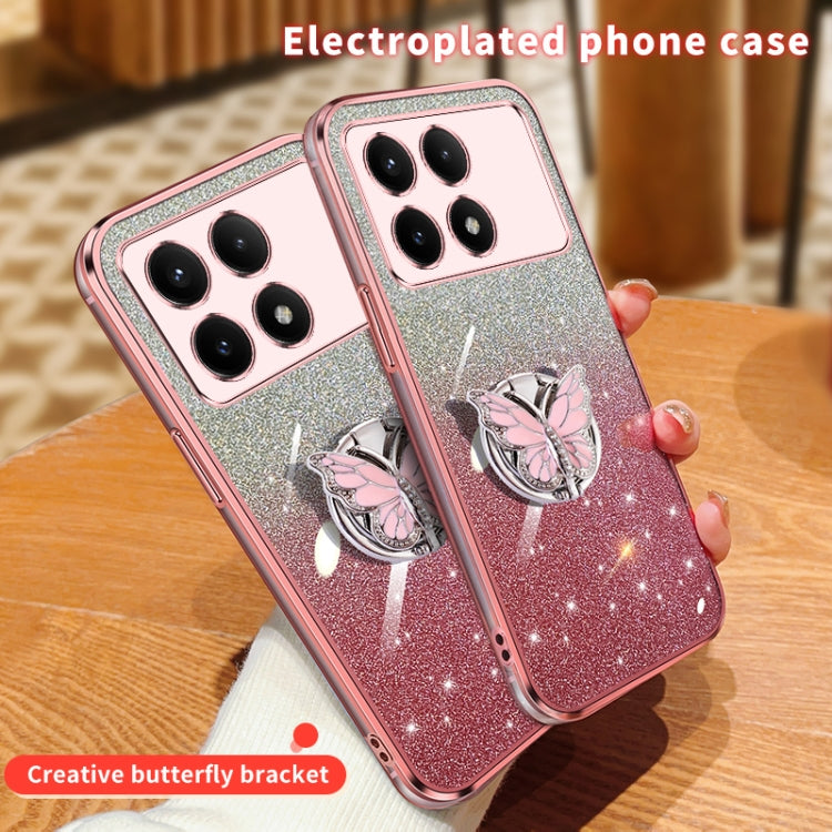 For Redmi K70E Plated Gradient Glitter Butterfly Holder TPU Phone Case