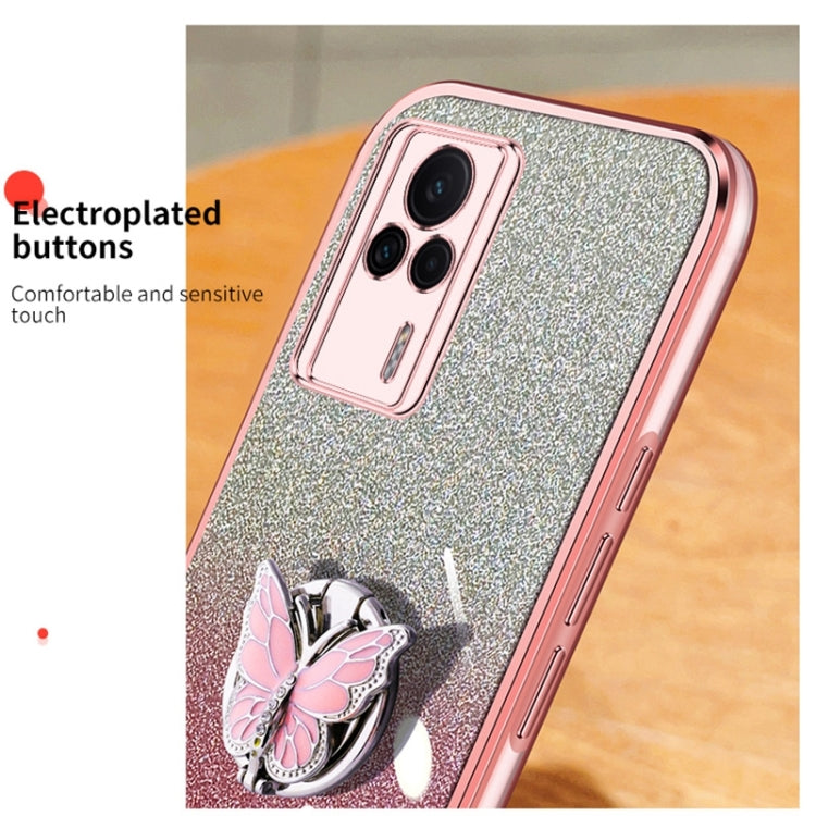 For Redmi K60E Plated Gradient Glitter Butterfly Holder TPU Phone Case