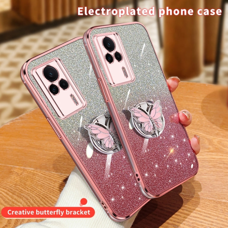 For Redmi K60E Plated Gradient Glitter Butterfly Holder TPU Phone Case