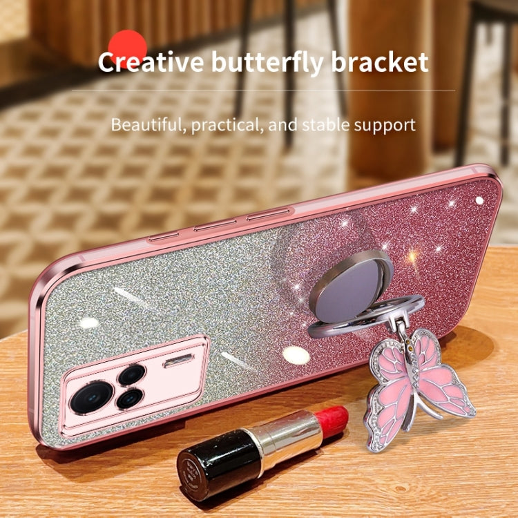 For Redmi K60E Plated Gradient Glitter Butterfly Holder TPU Phone Case