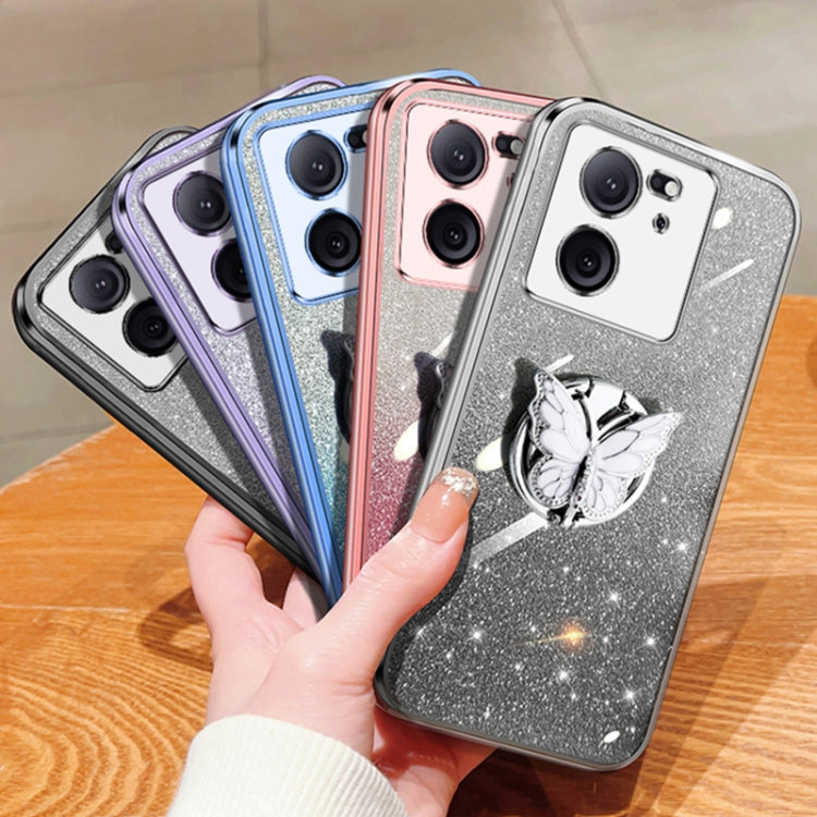 For Redmi K60 Ultra Plated Gradient Glitter Butterfly Holder TPU Phone Case