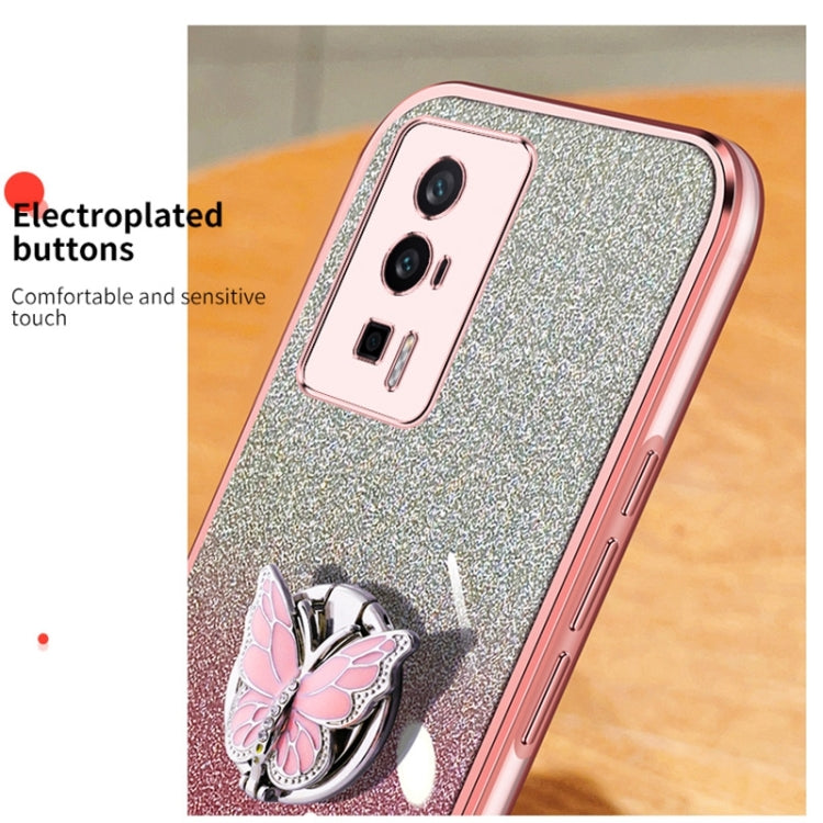 For Redmi K60 / K60 Pro Plated Gradient Glitter Butterfly Holder TPU Phone Case