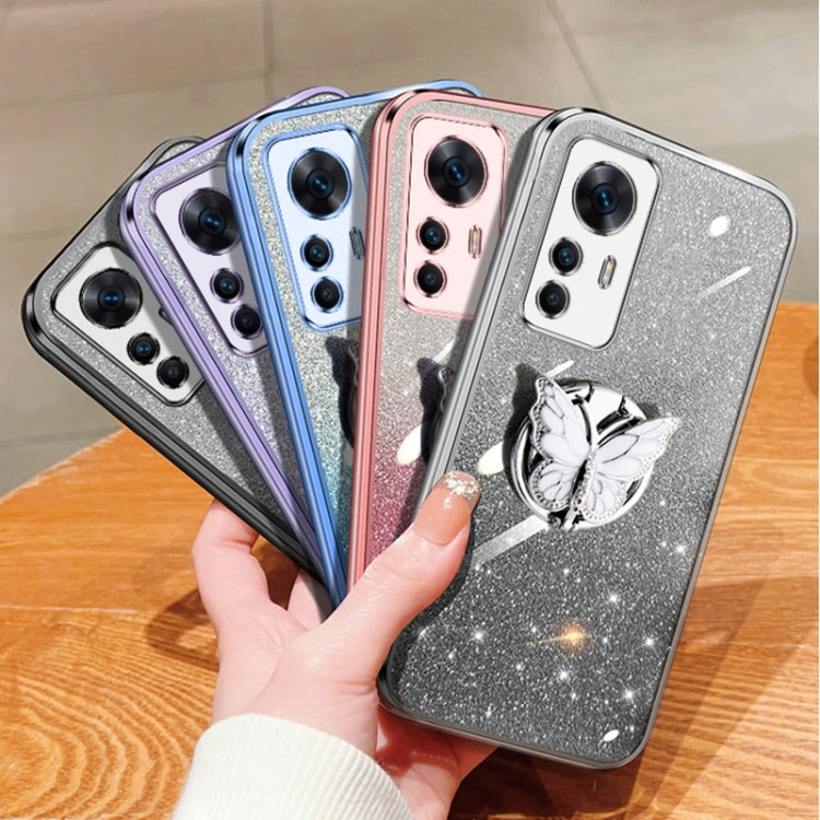 For Redmi K50 Ultra Plated Gradient Glitter Butterfly Holder TPU Phone Case