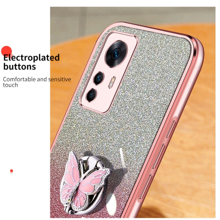 For Redmi K50 Ultra Plated Gradient Glitter Butterfly Holder TPU Phone Case