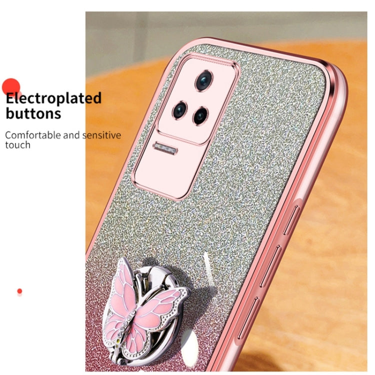 For Redmi K40S Plated Gradient Glitter Butterfly Holder TPU Phone Case