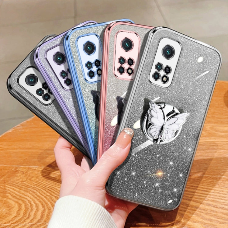 For Redmi K30S / K30S Ultra Plated Gradient Glitter Butterfly Holder TPU Phone Case