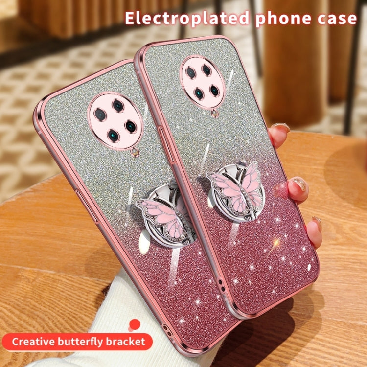 For Redmi K30 Pro Plated Gradient Glitter Butterfly Holder TPU Phone Case