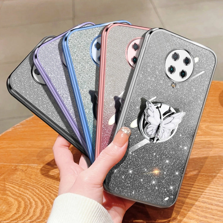 For Redmi K30 Pro Plated Gradient Glitter Butterfly Holder TPU Phone Case