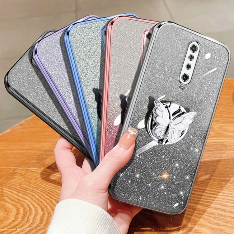 For Redmi K30 Plated Gradient Glitter Butterfly Holder TPU Phone Case