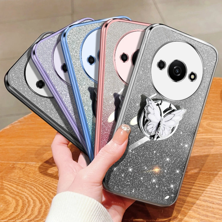 For Redmi A3 Plated Gradient Glitter Butterfly Holder TPU Phone Case